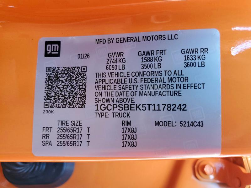 Aukcja sprzedaży 2026 Chevrolet Colorado, vin: 1GCPSBEK5T1178242, numer aukcji: 46265356