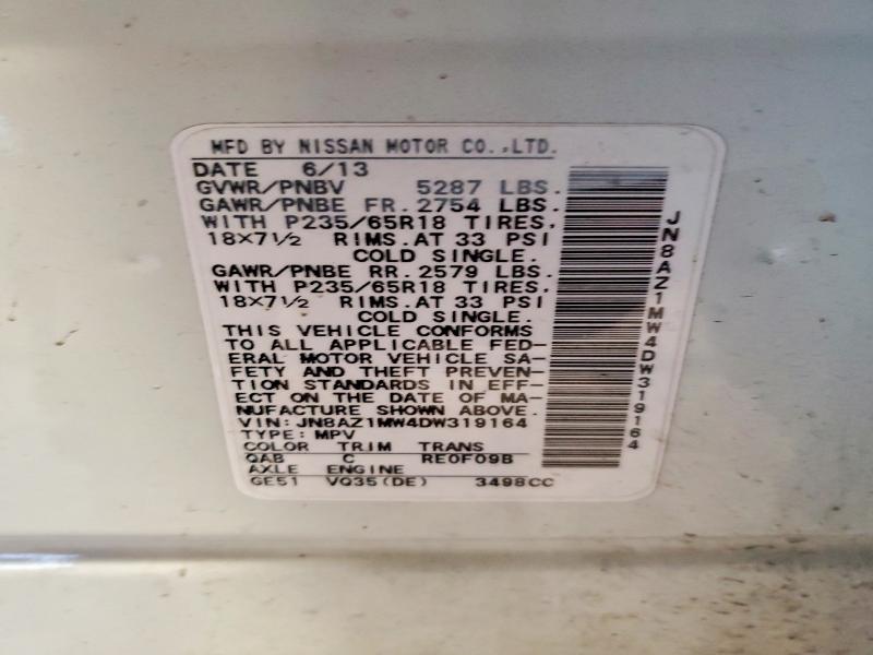 Auction sale of the 2013 Nissan Murano, vin: JN8AZ1MW4DW319164, lot number: 79176505