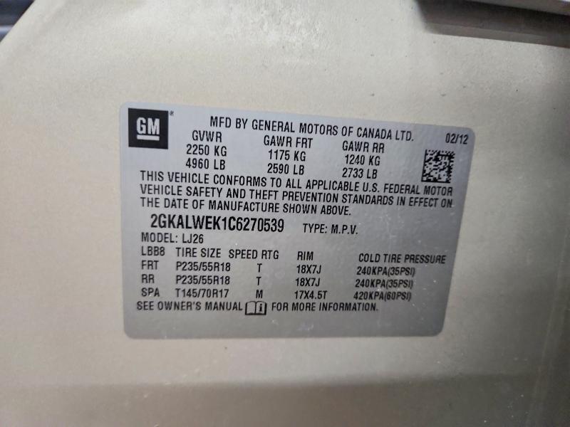 Aukcja sprzedaży 2012 Gmc Terrain, vin: 2GKALWEK1C6270539, numer aukcji: 45509786