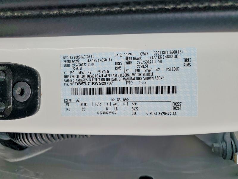2024 Ford F150 მანქანა იყიდება აუქციონზე, vin: 1FT6W7L71RWG29707, აუქციონის ნომერი: 46923696