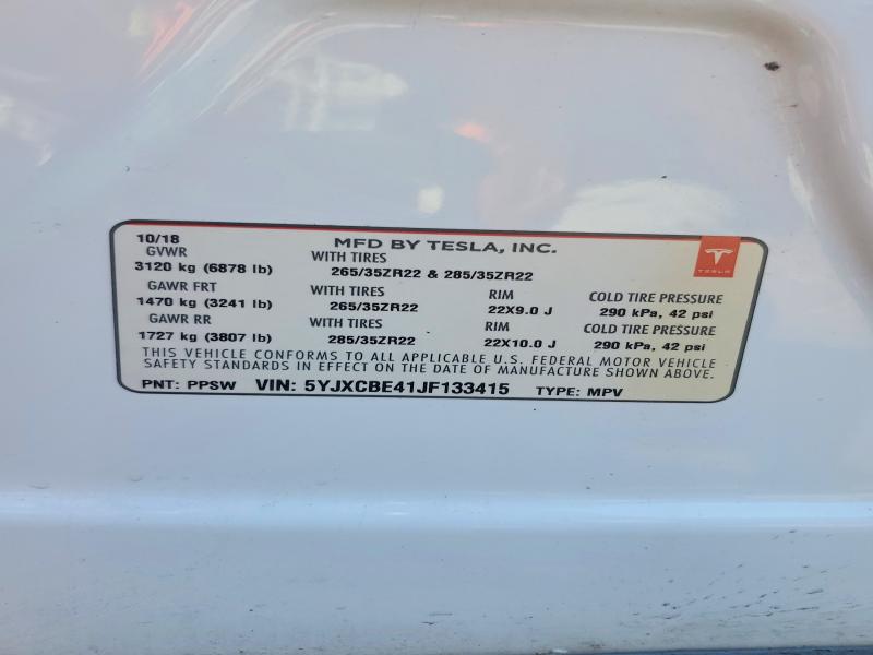 Aukcja sprzedaży 2018 Tesla Model X, vin: 5YJXCBE41JF133415, numer aukcji: 45924506
