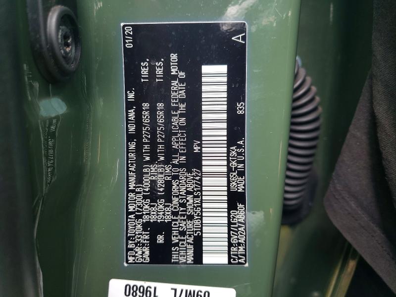 2020 Toyota Sequoia მანქანა იყიდება აუქციონზე, vin: 5TDBY5G1XLS177427, აუქციონის ნომერი: 47328236