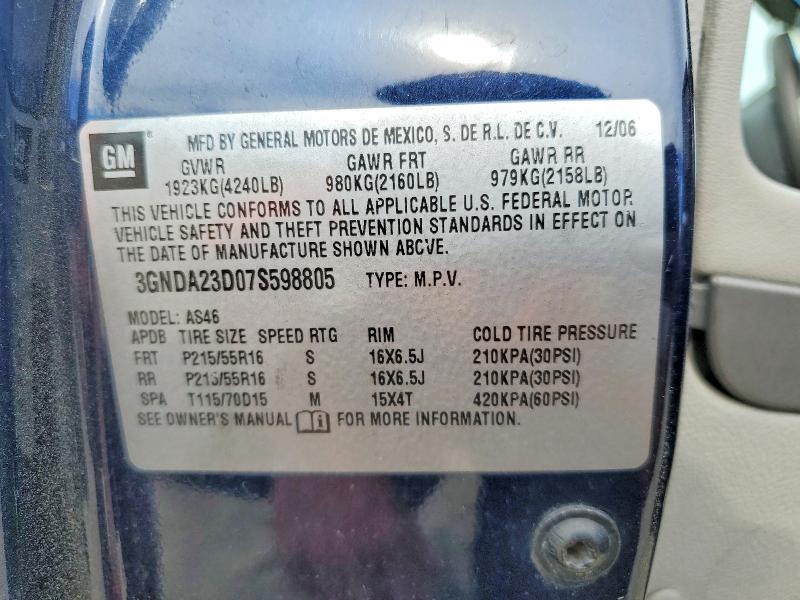 Продаж на аукціоні авто 2007 Chevrolet Hhr, vin: 3GNDA23D07S598805, номер лоту: 47653436