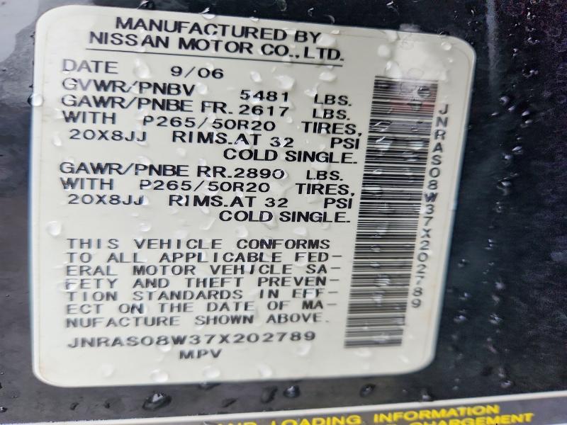 Aukcja sprzedaży 2007 Infiniti Fx35, vin: JNRAS08W37X202789, numer aukcji: 46486966