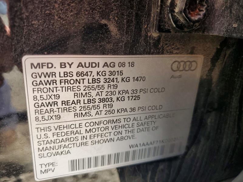Aukcja sprzedaży 2019 Audi Q7, vin: WA1AAAF71KD002373, numer aukcji: 45589526