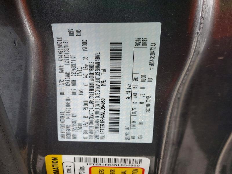 Aukcja sprzedaży 2022 Ford Ranger, vin: 1FTER1FH4NLD54950, numer aukcji: 45579176