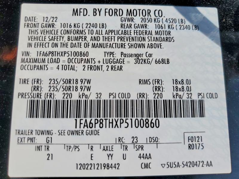 Aukcja sprzedaży 2023 Ford Mustang, vin: 1FA6P8THXP5100860, numer aukcji: 41743116