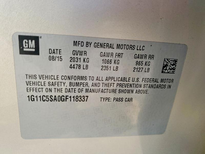 Продаж на аукціоні авто 2016 Chevrolet Malibu Classic, vin: 1G11C5SA0GF118337, номер лоту: 46857186