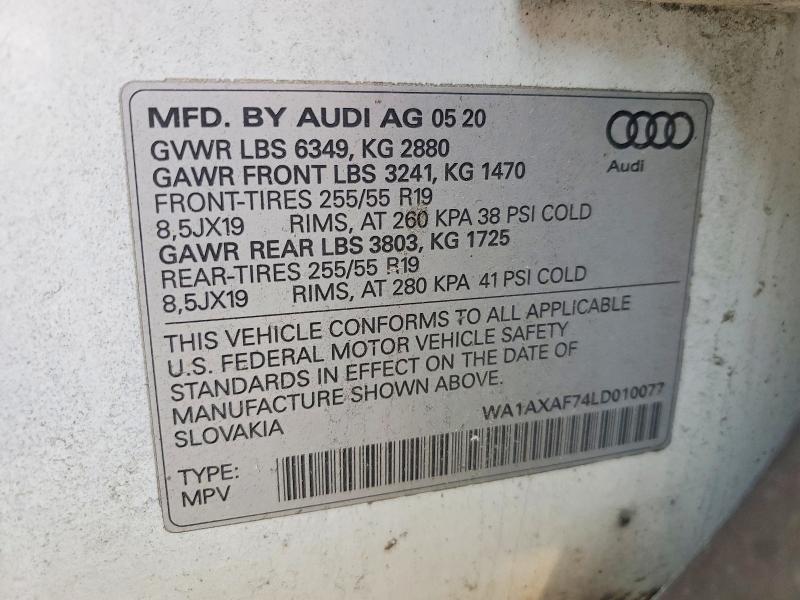 Продажа на аукционе авто 2020 Audi Q7, vin: WA1AXAF74LD010077, номер лота: 46148616