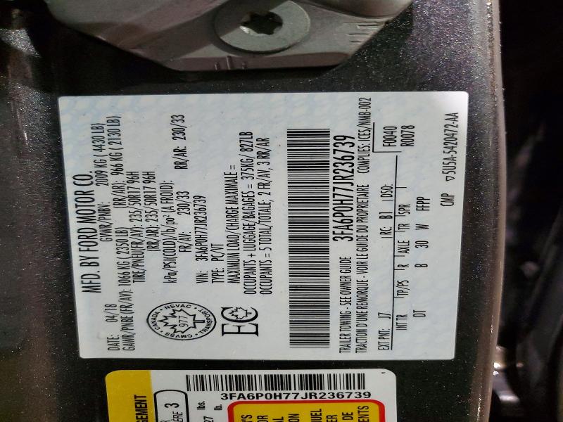 Продаж на аукціоні авто 2018 Ford Fusion, vin: 3FA6P0H77JR236739, номер лоту: 45958976