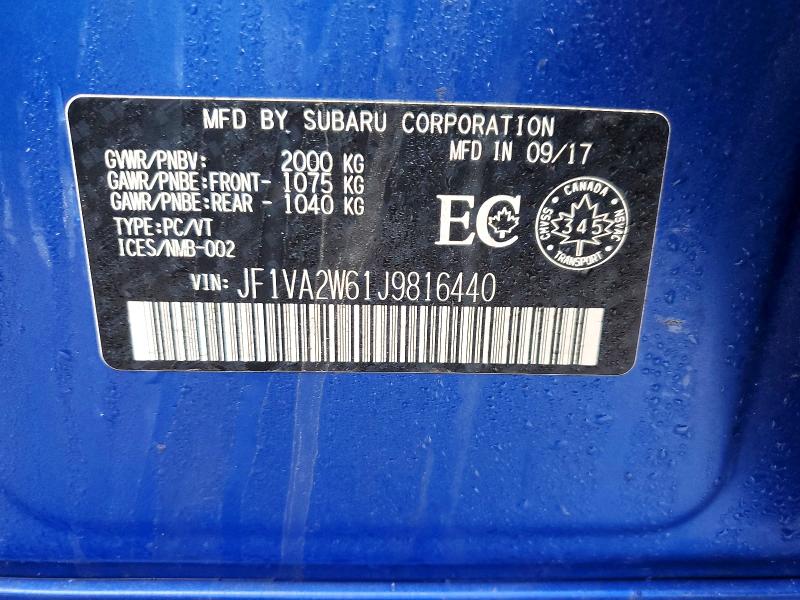79491705 :رقم المزاد ، JF1VA2W61J9816440 vin ، 2018 Subaru Wrx مزاد بيع