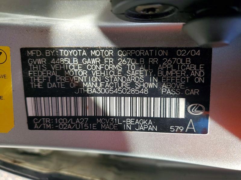 Продаж на аукціоні авто 2004 Lexus Es 330, vin: JTHBA30G545028548, номер лоту: 46640326
