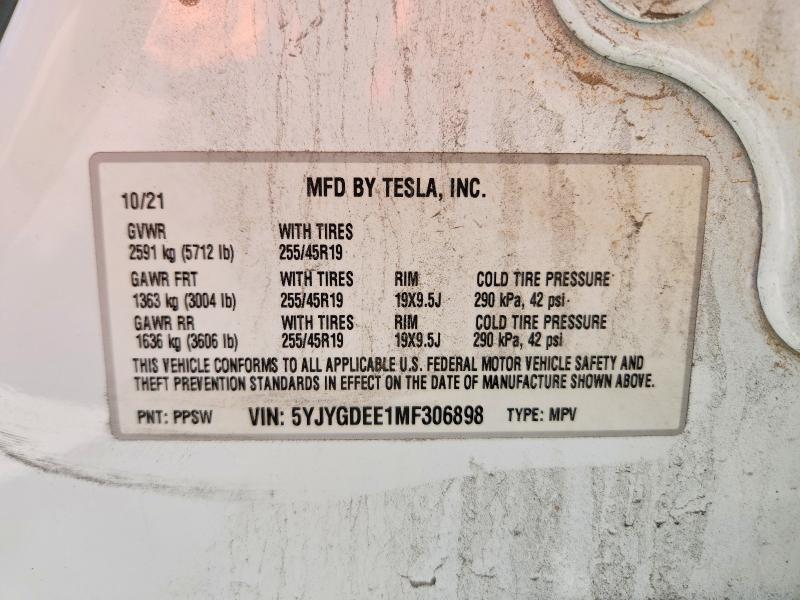 46548056 :رقم المزاد ، 5YJYGDEE1MF306898 vin ، 2021 Tesla Model Y مزاد بيع