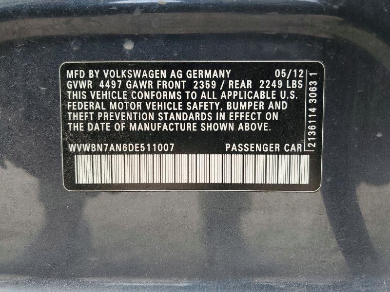 2013 Volkswagen Cc მანქანა იყიდება აუქციონზე, vin: WVWBN7AN6DE511007, აუქციონის ნომერი: 47520336