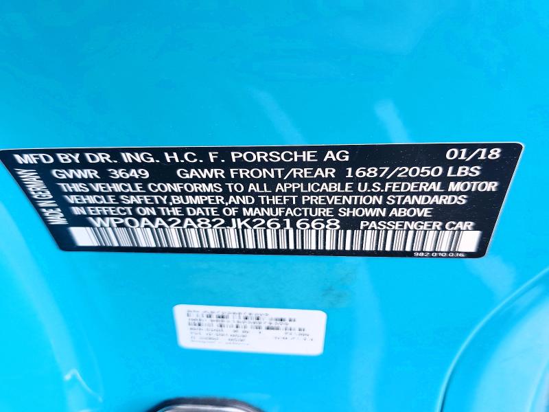 47767716 :رقم المزاد ، WP0AA2A82JK261668 vin ، 2018 Porsche Cayman مزاد بيع
