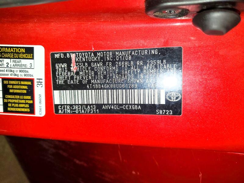 Aukcja sprzedaży 2008 Toyota Camry Hybrid, vin: 4T1BB46K88U061289, numer aukcji: 47921826