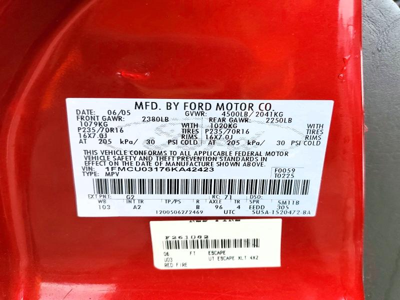 Продажа на аукционе авто 2006 Ford Escape, vin: 1FMCU03176KA42423, номер лота: 48470446