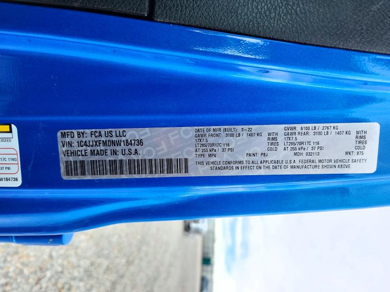 46234056 :رقم المزاد ، 1C4JJXFM0NW184736 vin ، 2022 Jeep Wrangler Unlimited مزاد بيع