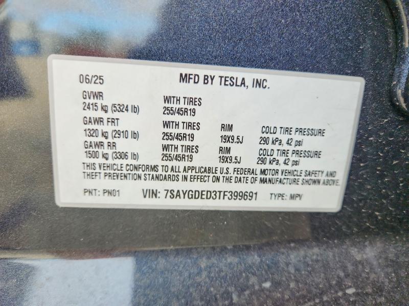 2026 Tesla Model Y მანქანა იყიდება აუქციონზე, vin: 7SAYGDED3TF399691, აუქციონის ნომერი: 77625685