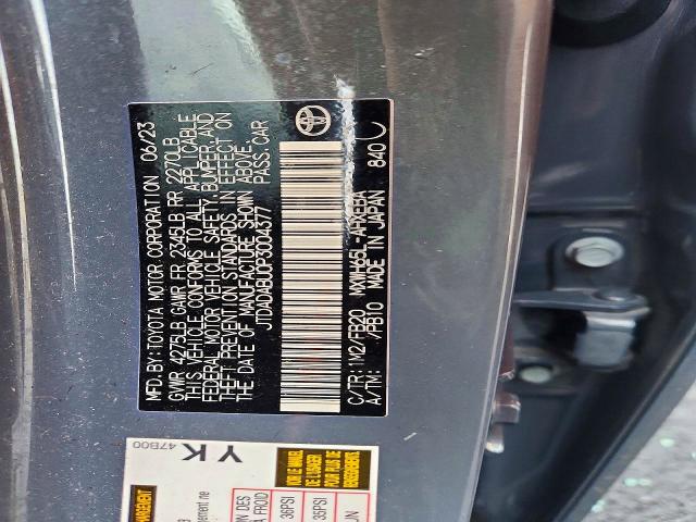 2023 Toyota Prius მანქანა იყიდება აუქციონზე, vin: JTDADABU0P3004377, აუქციონის ნომერი: 46227506