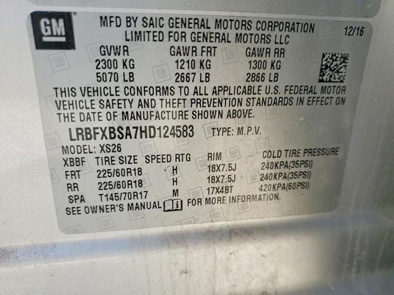 95072835 :رقم المزاد ، LRBFXBSA7HD124583 vin ، 2017 Buick Envision مزاد بيع