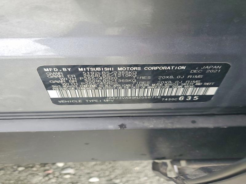Aukcja sprzedaży 2022 Mitsubishi Outlander, vin: JA4J3VA89NZ058716, numer aukcji: 79775975