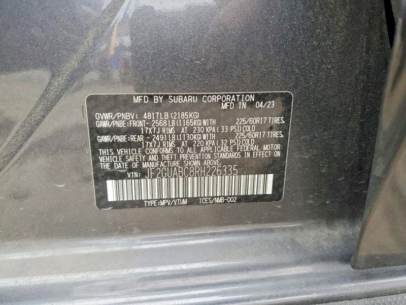 47249326 :رقم المزاد ، JF2GUABC8RH226335 vin ، 2024 Subaru Crosstrek مزاد بيع