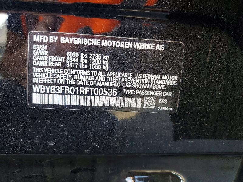 Продажа на аукционе авто 2024 Bmw I4, vin: WBY83FB01RFT00536, номер лота: 47545916