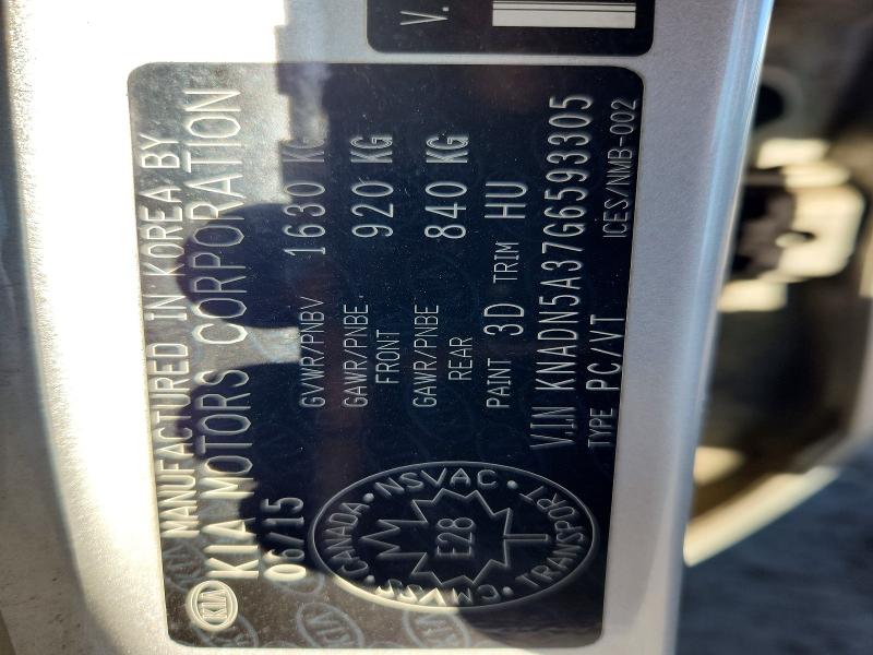 48107026 :رقم المزاد ، KNADN5A37G6593305 vin ، 2016 Kia Rio 5-door مزاد بيع