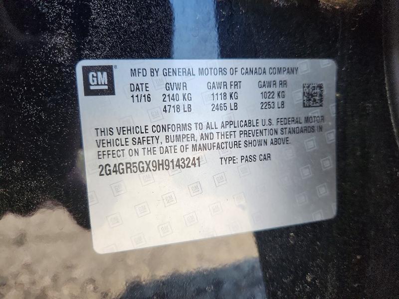 2017 Buick Regal მანქანა იყიდება აუქციონზე, vin: 2G4GR5GX9H9143241, აუქციონის ნომერი: 46329406