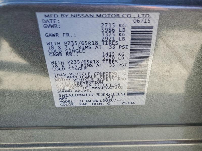 Продаж на аукціоні авто 2015 Infiniti Qx60, vin: 5N1AL0MN1FC536119, номер лоту: 79925375