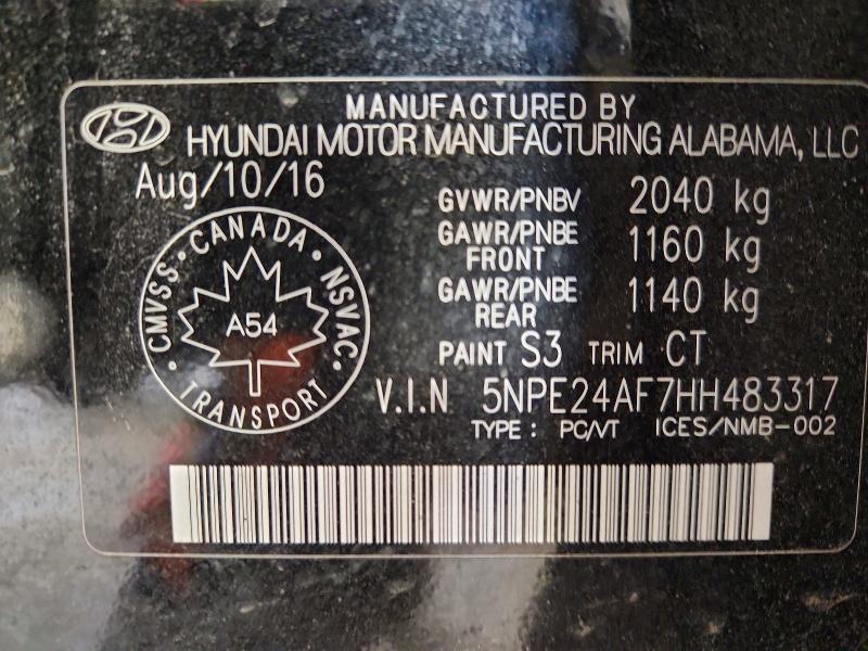 2017 Hyundai Sonata მანქანა იყიდება აუქციონზე, vin: 5NPE24AF7HH483317, აუქციონის ნომერი: 45821956