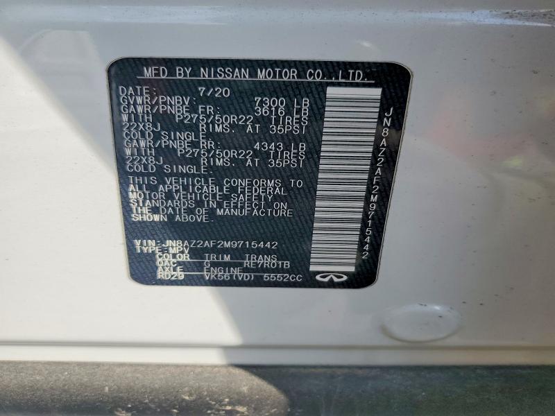 Aukcja sprzedaży 2021 Infiniti Qx80, vin: JN8AZ2AF2M9715442, numer aukcji: 46763886