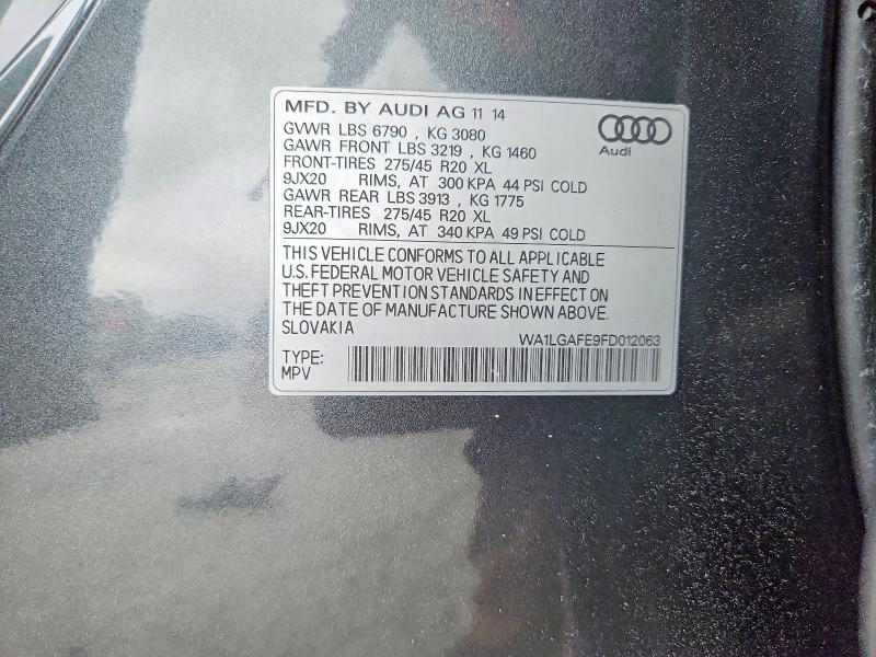 79478095 :رقم المزاد ، WA1LGAFE9FD012063 vin ، 2015 Audi Q7 مزاد بيع