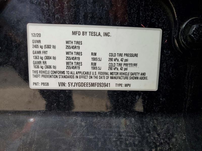 Aukcja sprzedaży 2021 Tesla Model Y, vin: 5YJYGDEE5MF093941, numer aukcji: 78802455