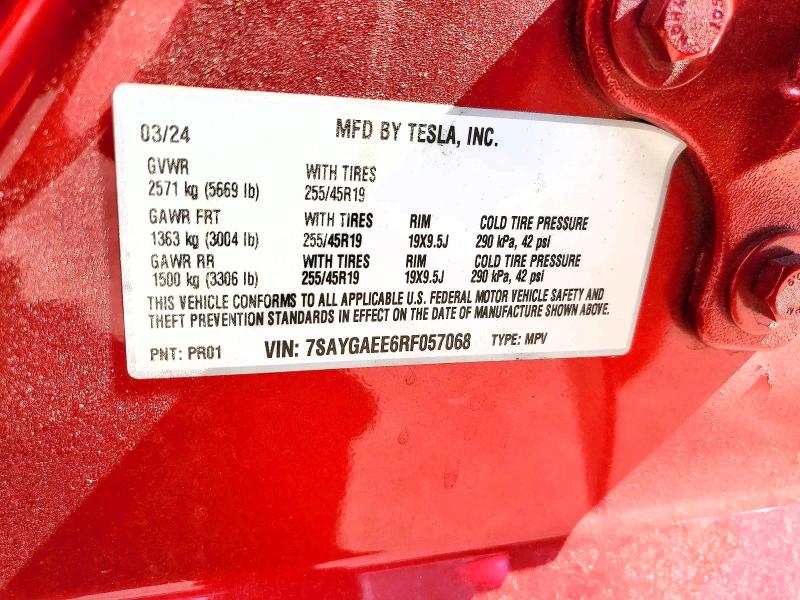 Продаж на аукціоні авто 2024 Tesla Model Y, vin: 7SAYGAEE6RF057068, номер лоту: 46956826