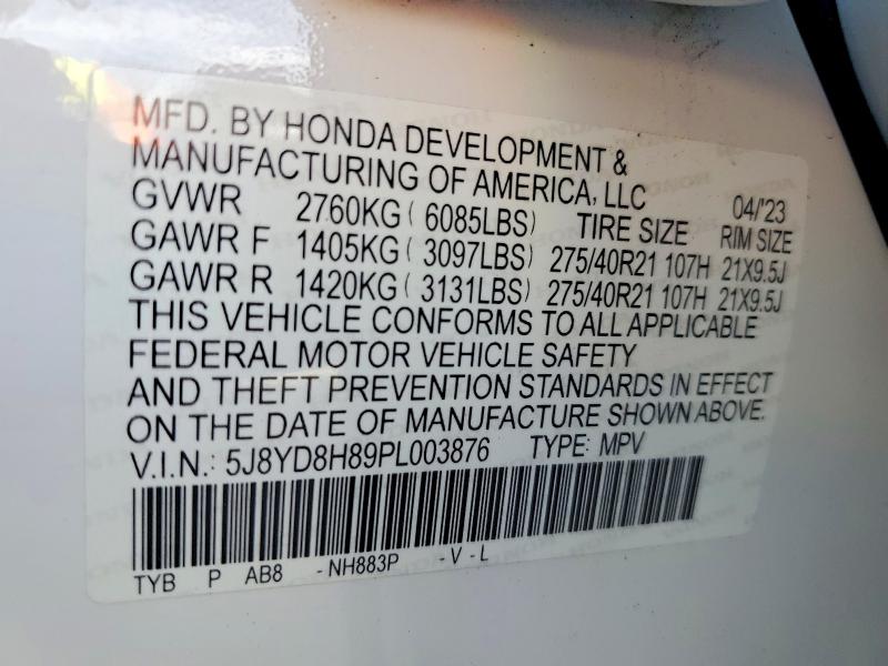 2023 Acura Mdx მანქანა იყიდება აუქციონზე, vin: 5J8YD8H89PL003876, აუქციონის ნომერი: 45812756