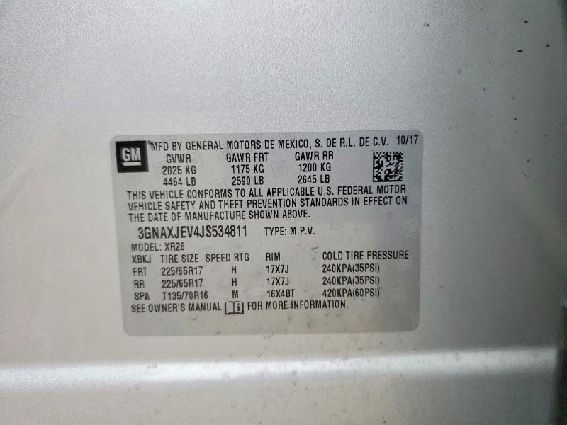 2018 Chevrolet Equinox მანქანა იყიდება აუქციონზე, vin: 3GNAXJEV4JS534811, აუქციონის ნომერი: 79841705