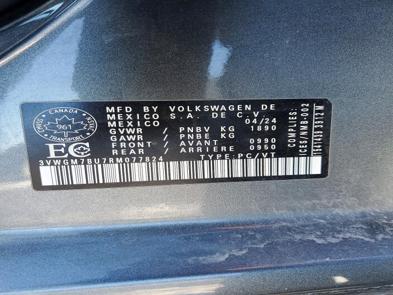 2024 Volkswagen Jetta მანქანა იყიდება აუქციონზე, vin: 3VWGM7BU7RM077824, აუქციონის ნომერი: 78911305