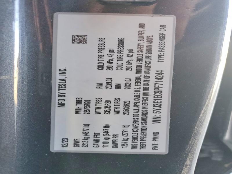 Aukcja sprzedaży 2023 Tesla Model 3, vin: 5YJ3E1EC9PF714244, numer aukcji: 42011036