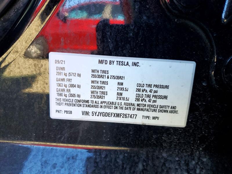 Продажа на аукционе авто 2021 Tesla Model Y, vin: 5YJYGDEFXMF267477, номер лота: 41945416
