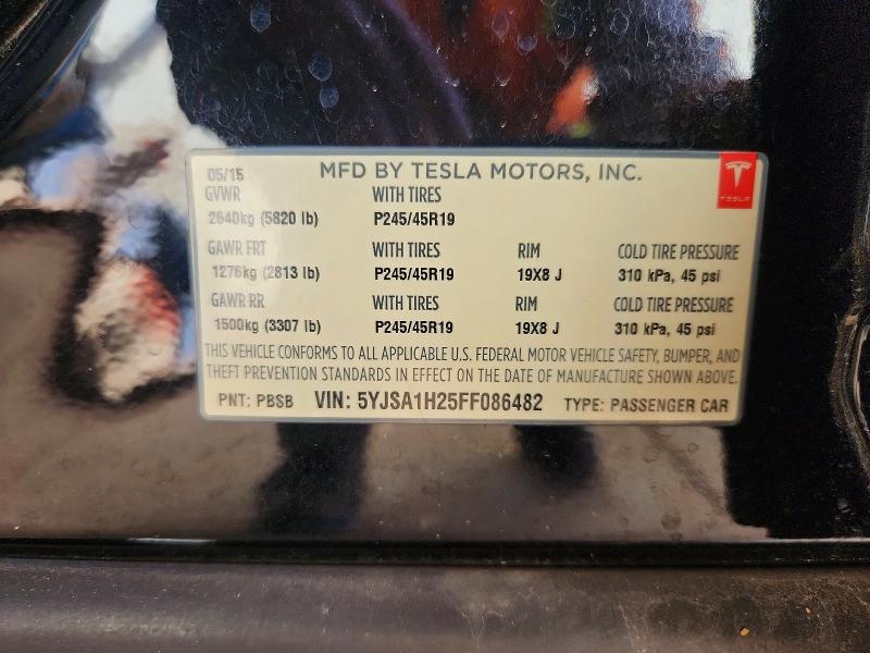 2015 Tesla Model S მანქანა იყიდება აუქციონზე, vin: 5YJSA1H25FF086482, აუქციონის ნომერი: 45603256
