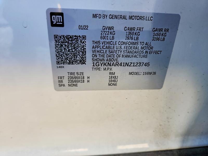 46713196 :رقم المزاد ، 1GYKNAR41NZ123745 vin ، 2022 Cadillac Xt5 مزاد بيع