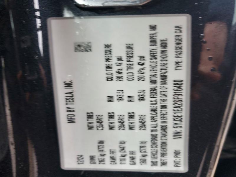 Aukcja sprzedaży 2025 Tesla Model 3, vin: 5YJ3E1EA2SF916480, numer aukcji: 79941895