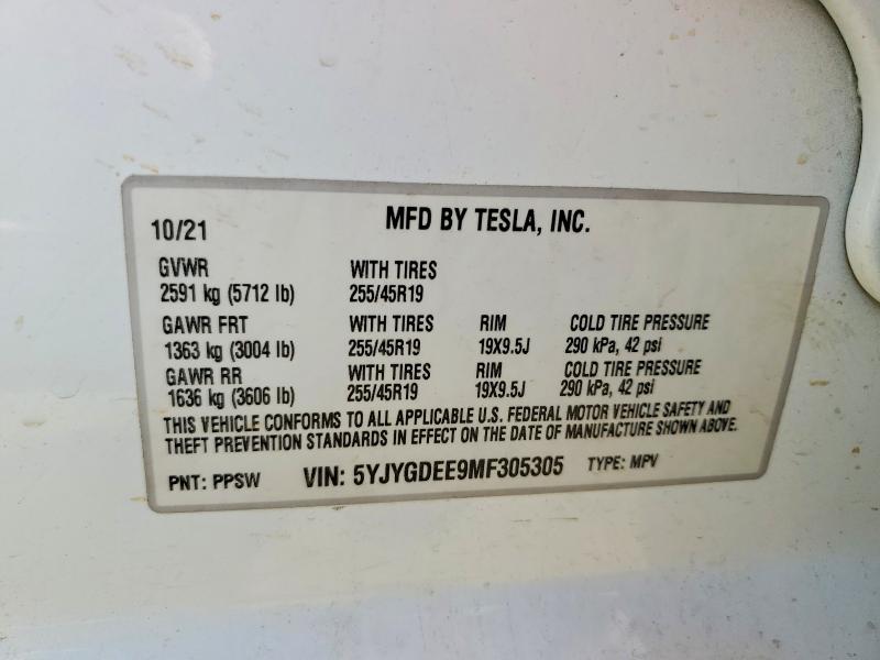 47606526 :رقم المزاد ، 5YJYGDEE9MF305305 vin ، 2021 Tesla Model Y مزاد بيع