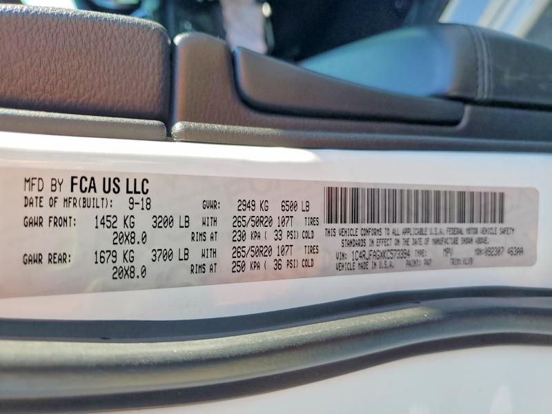 Продажа на аукционе авто 2019 Jeep Grand Cherokee, vin: 1C4RJFAGXKC573394, номер лота: 47430986