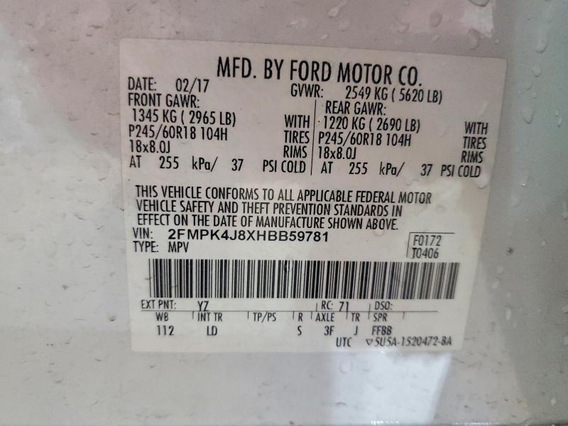 Продажа на аукционе авто 2017 Ford Edge, vin: 2FMPK4J8XHBB59781, номер лота: 45492196