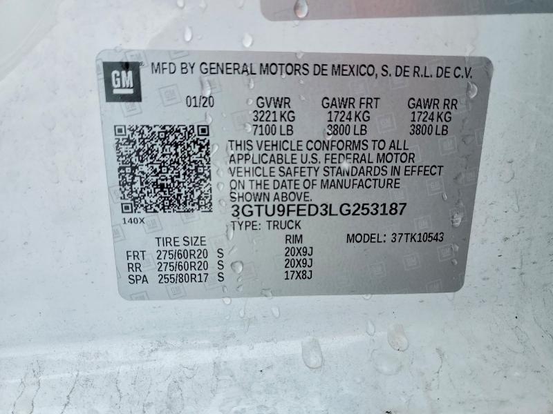 Aukcja sprzedaży 2020 Gmc Sierra, vin: 3GTU9FED3LG253187, numer aukcji: 45682746