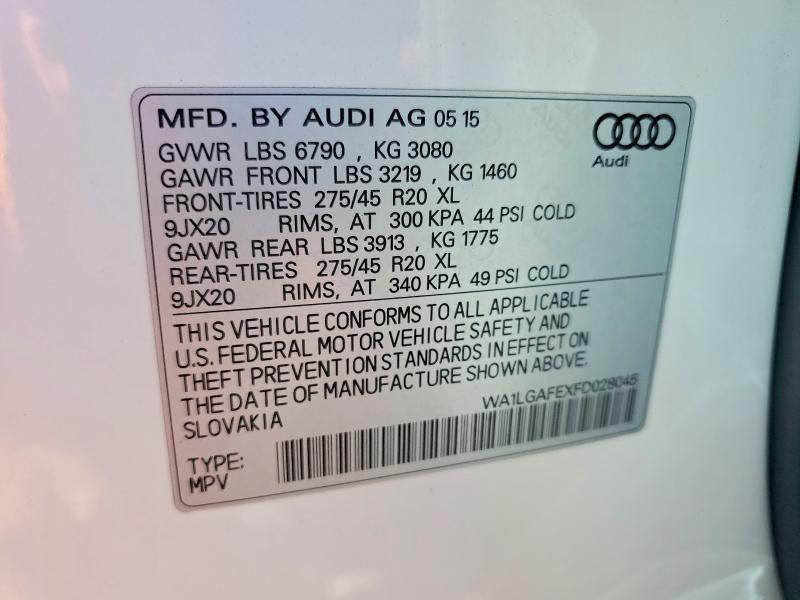 2015 Audi Q7 მანქანა იყიდება აუქციონზე, vin: WA1LGAFEXFD028045, აუქციონის ნომერი: 47274336