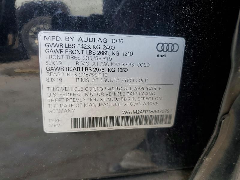 47354786 :رقم المزاد ، WA1M2AFP1HA070791 vin ، 2017 Audi Q5 مزاد بيع